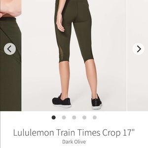 Lululemon Train Times Crop 17” Dark Olive Luxtreme w/mesh